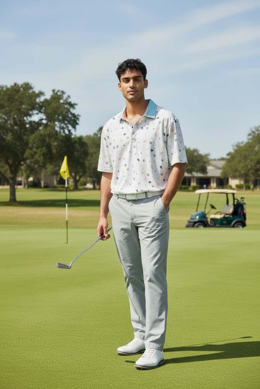 Swannies Golf Polo Shirt Men’s Medium Print Performance  Golf Casual Athletic